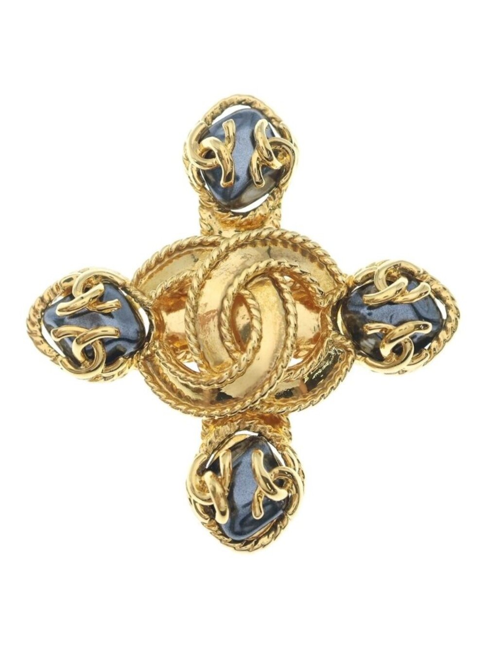 Chanel CC Logo Cross Motif Color Stone Brooch Gold Metal 95A with Bean